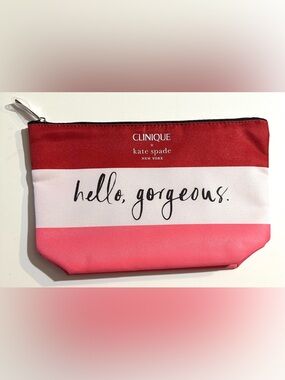 NEW, Clinique x Kate Spade Makeup Bag Hello Gorgeous Red White Pink Gift, Travel
